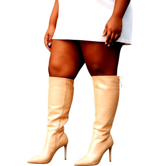 NWOT Nadia Plus 8W Women's Thigh High Croc Boots 3 In. Heel Shoe 8 W Wide New - Picture 1 of 9